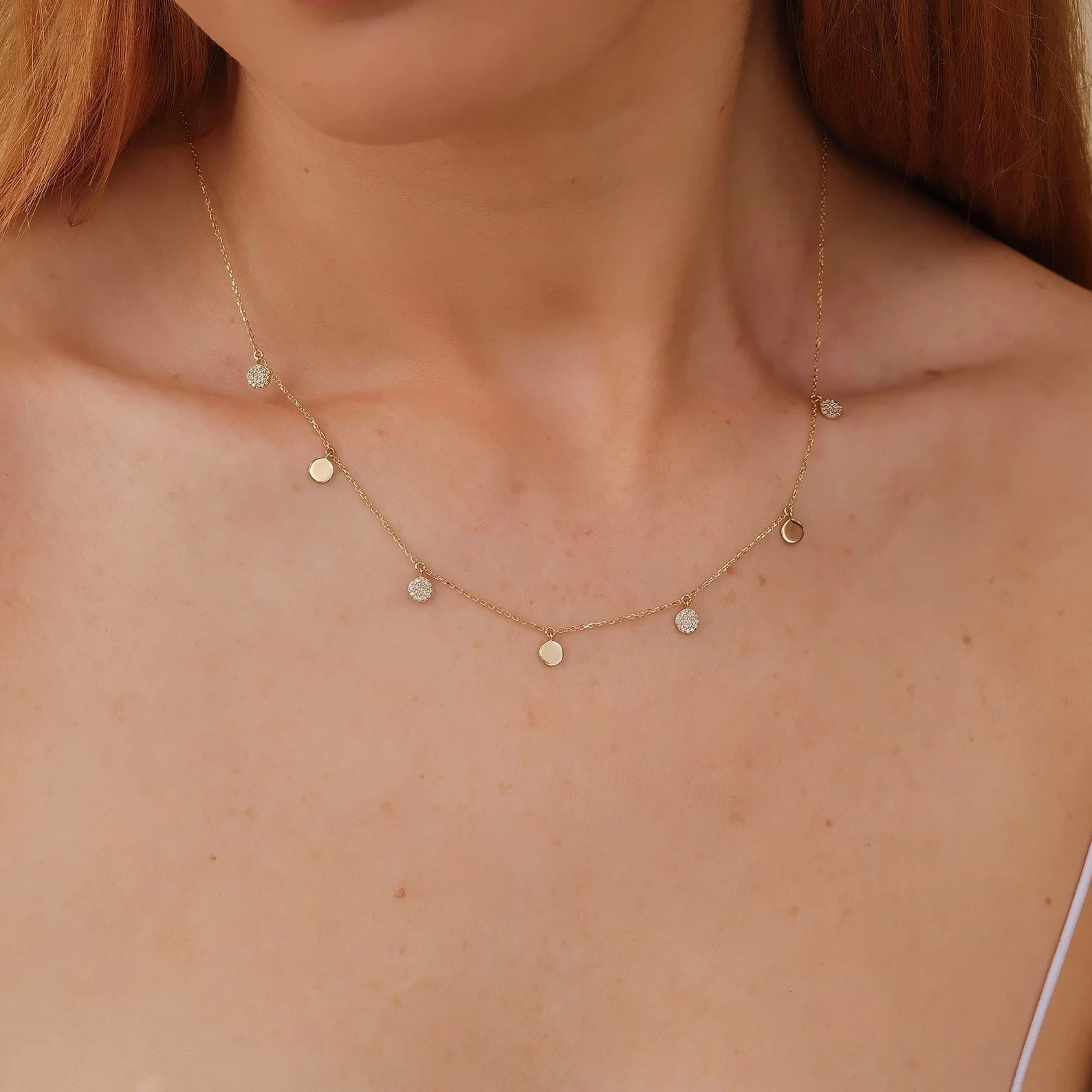 Lab Grown 1.00 Ct Round Cut EF VS Diamond Multi Charm Necklace in 14K Solid Gold
