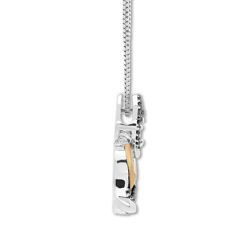 Black Simulated Diamond Cat Necklace 1/5 ct Silver 10K White Gold Plated