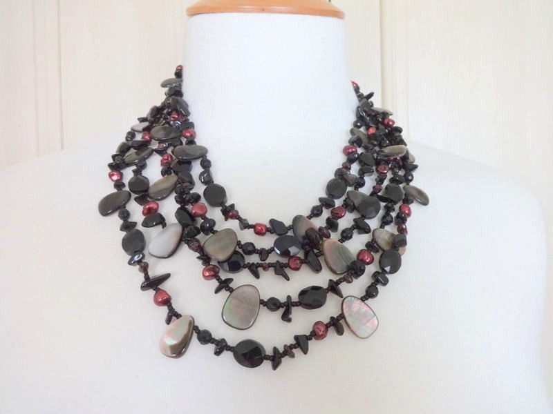 Multi Strand Pearl and Gemstone Necklace