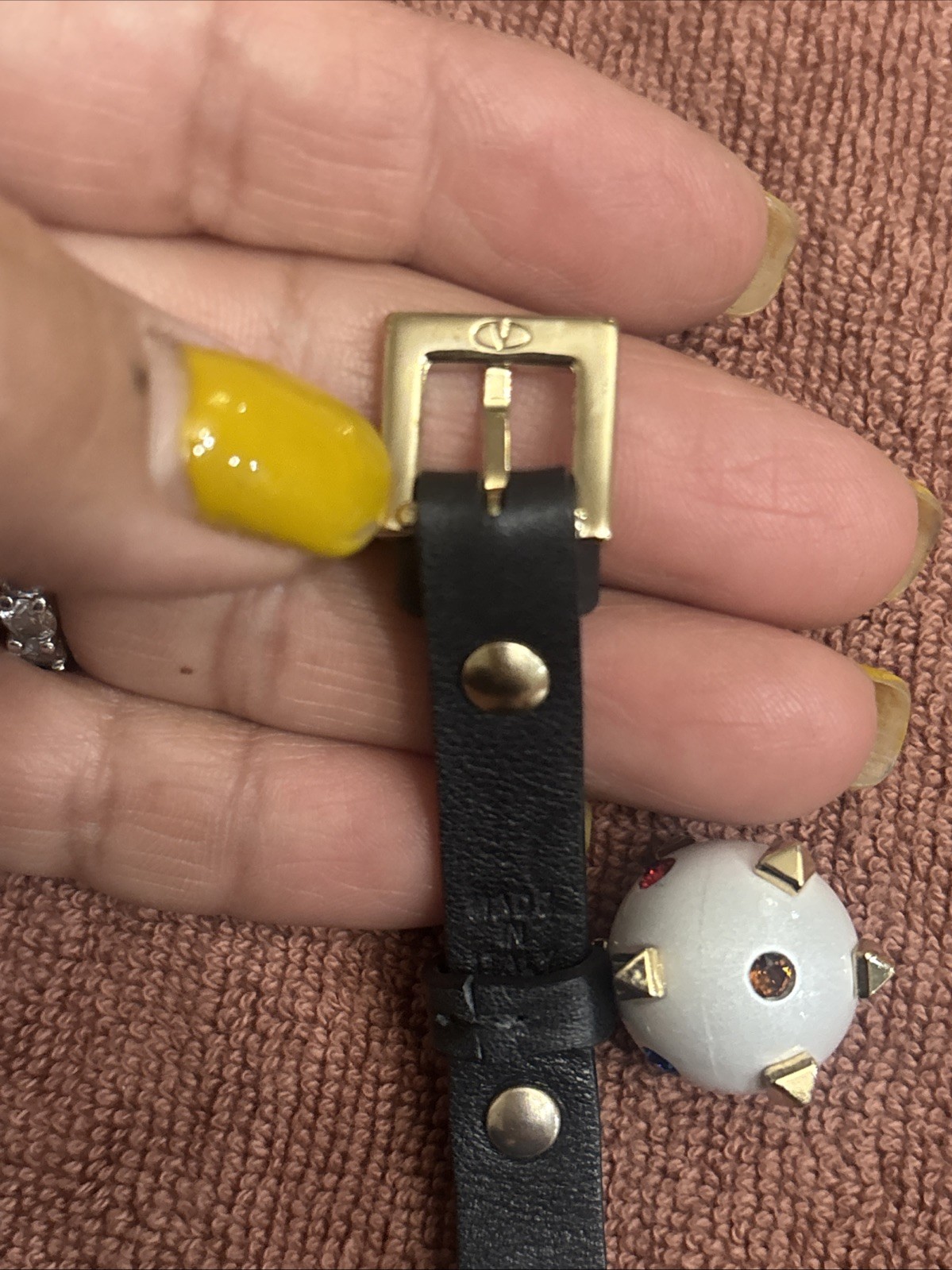 Valentino Rockstud Spike Leather Bracelet Black With A Spiked Cream Ball!