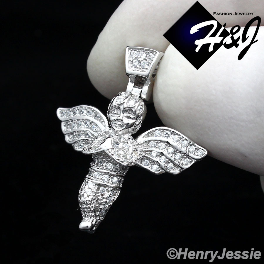 925 STERLING SILVER 24″X2MM BEADED CHAIN CUBIC ZIRCONIA ANGEL WING PENDANT*SP106