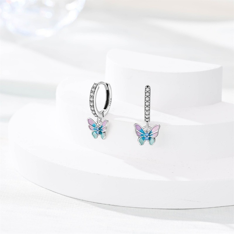 PANDACH 925 Sterling Silver Butterfly Hoop Earrings Drop Dangle Women Jewelry