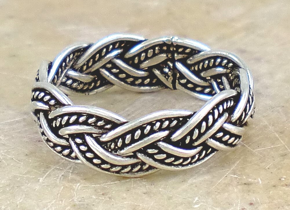 .925 STERLING SILVER 8mm WIDE WOVEN BRAIDED BAND RING size 9 style# r3216