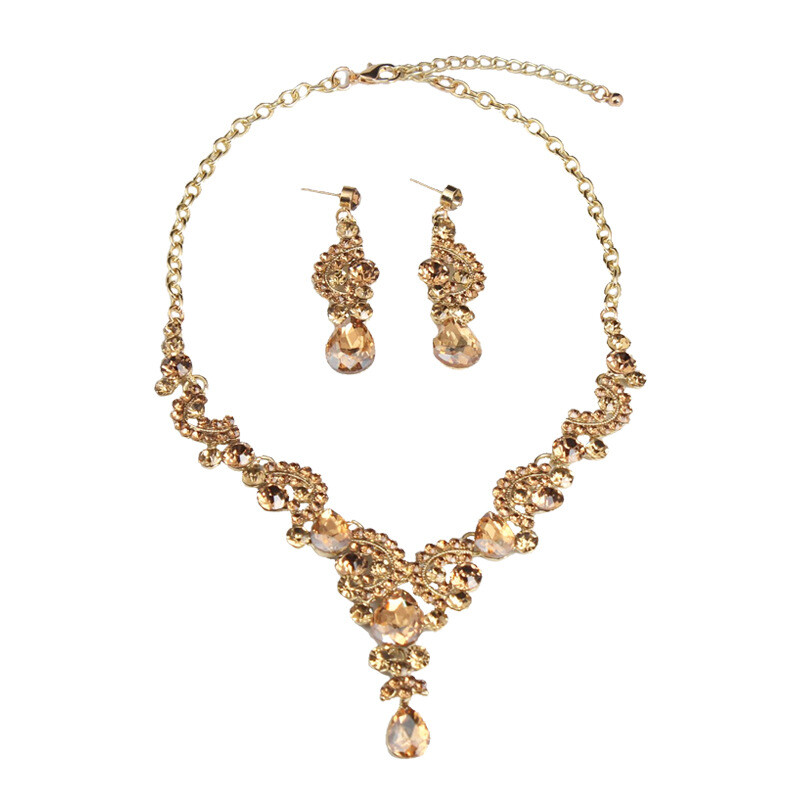 Wedding Bridal Crystal Necklace Earring Jewelry Set Women Evening Party Gifts