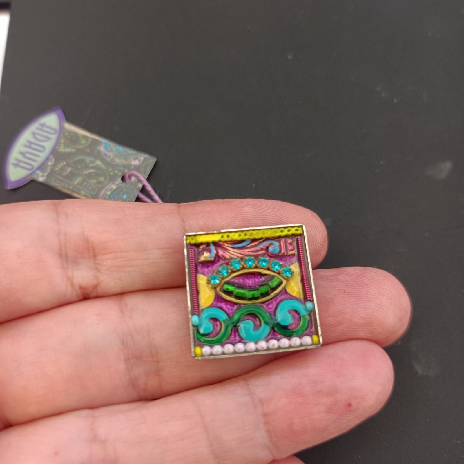 ADAYA Colorful Mosaic Brooch Eye Design Small Square Pin Folk Expressive Gift