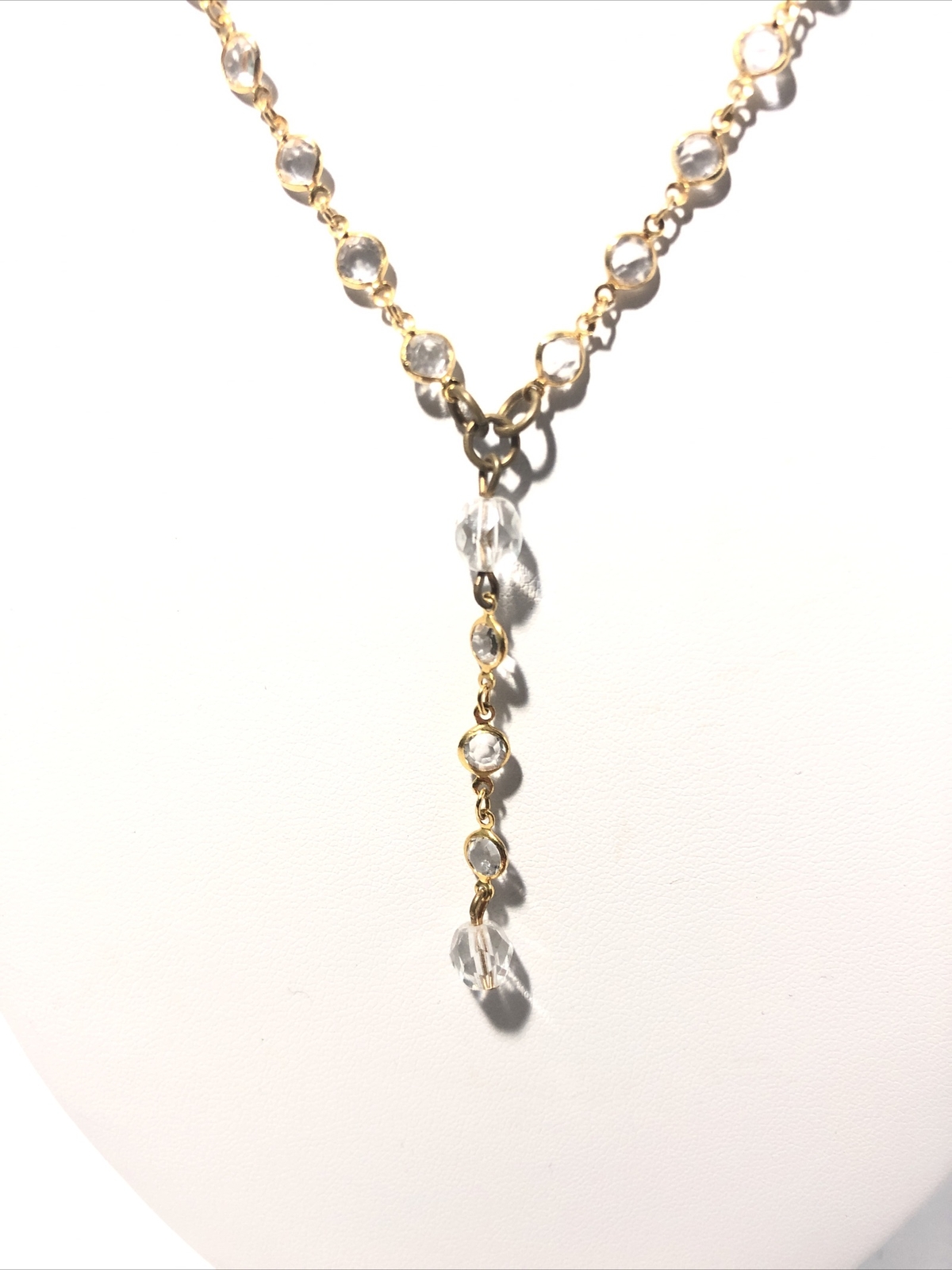 Women’s 16” Gold Tone Y-Drop Pendant Necklace W/ Acrylic Crystal Gems-Fashion.