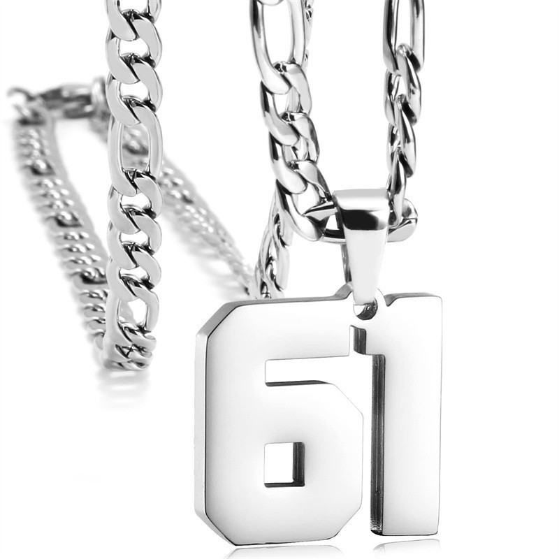 #00-#99 SPORTS silver NUMBER Pendant Charm / 24IN STAINLESS CHAIN NECKLACE