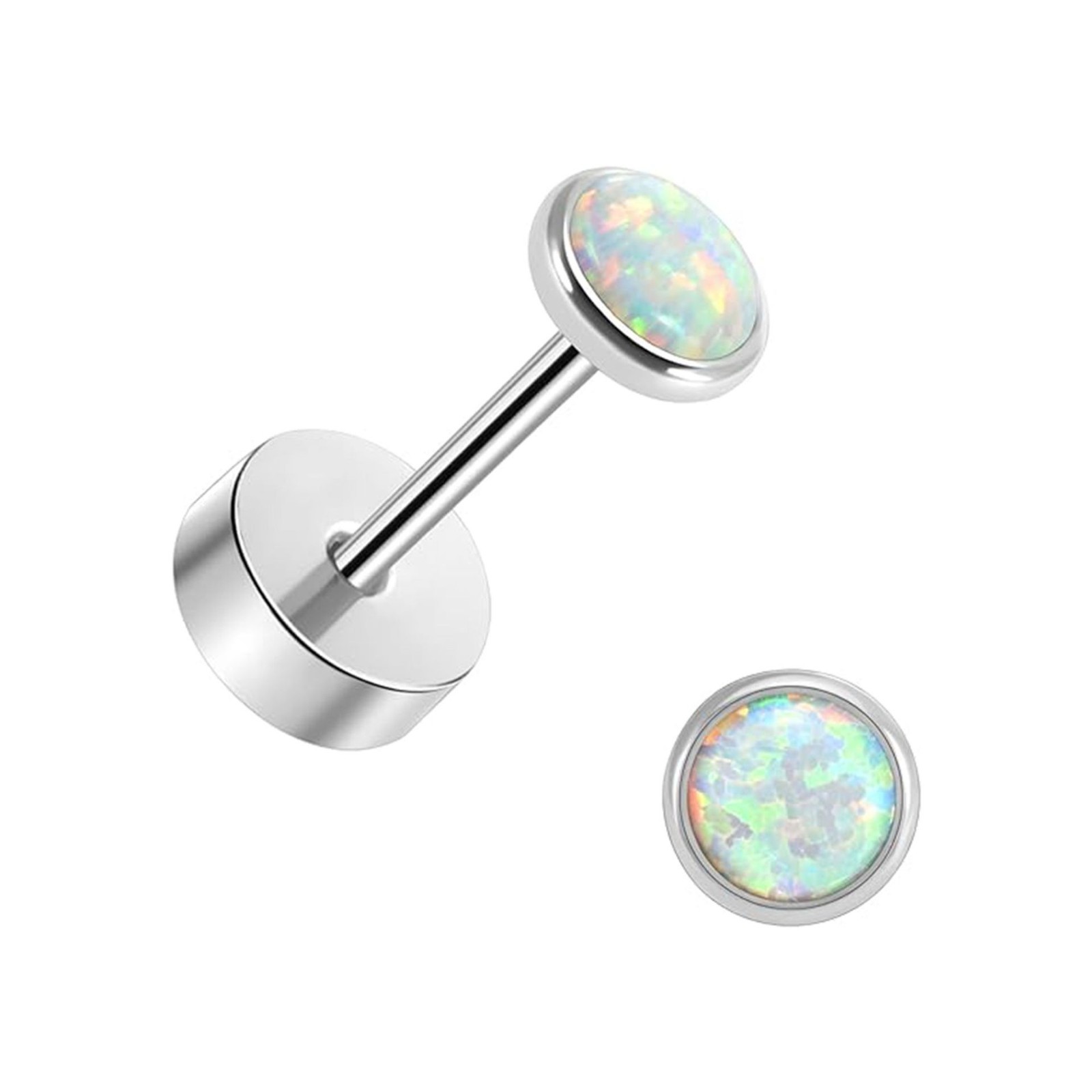 A Pair 316L STAINLESS STEEL SCREW BACK Opal Round Ball Stud EARRINGS 4mm H11