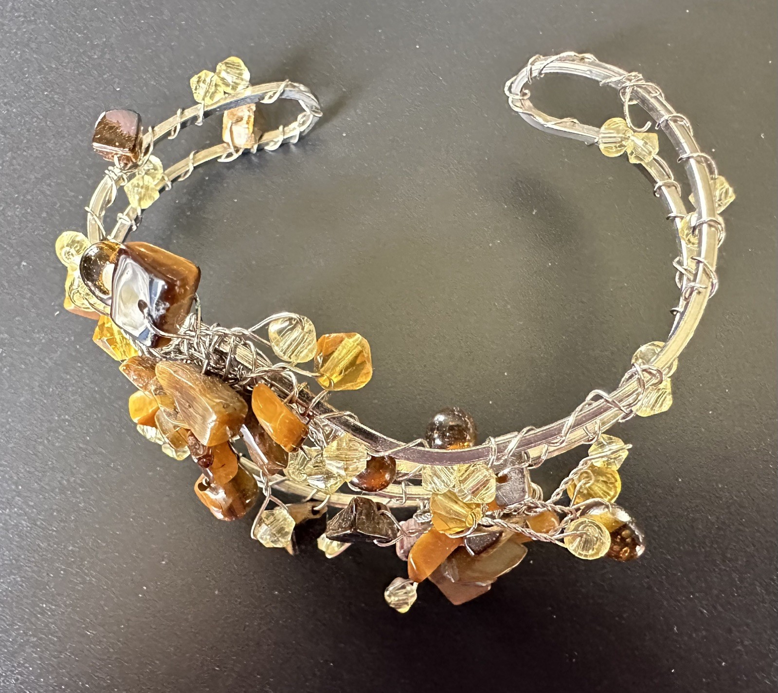 2x Tiger’s Eye Citrine Cuff Bracelet & handmade glass Bracelet Set Of 2