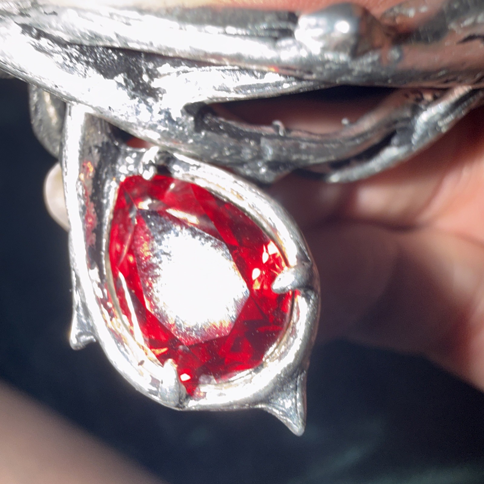 Gorgeous Gothic Silver Thorn & Red Crystal Blood Drop Cuff