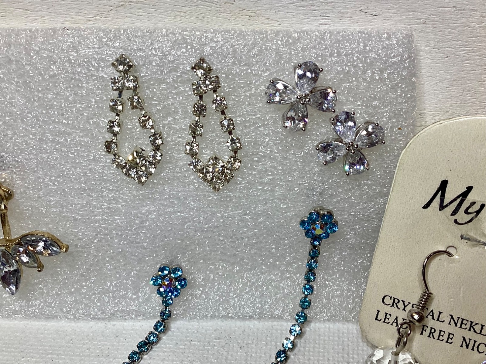 Rhinestone/Crystal Pierced Earrings Jewelry Collection 8 Pair Lot