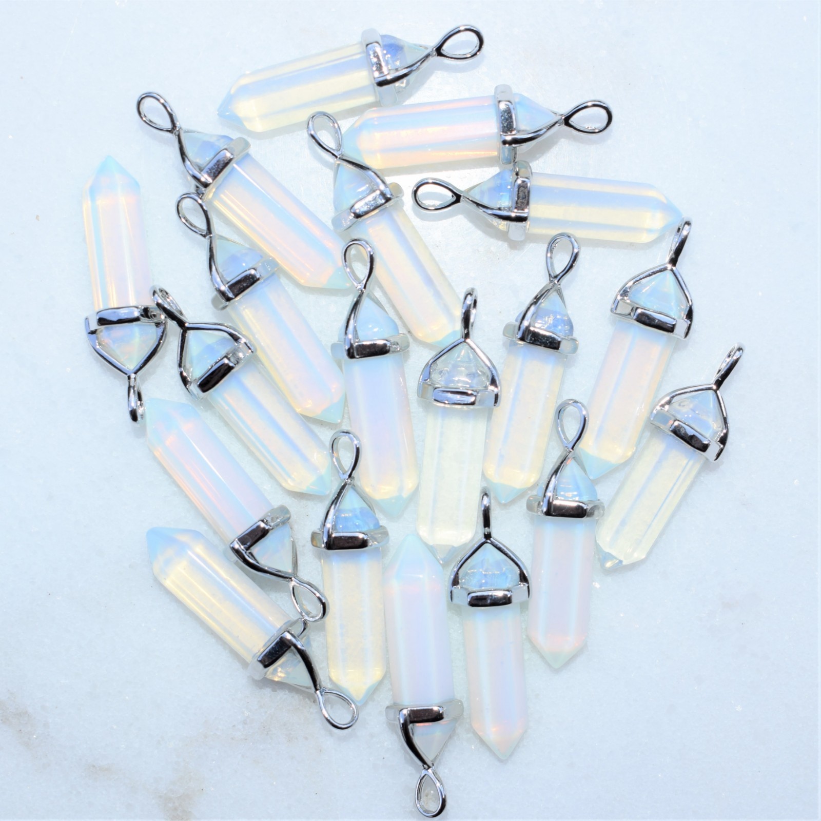 Faceted Radiant Opalite Crystal Pendant + 20″ Stainless Steel Chain & Charger