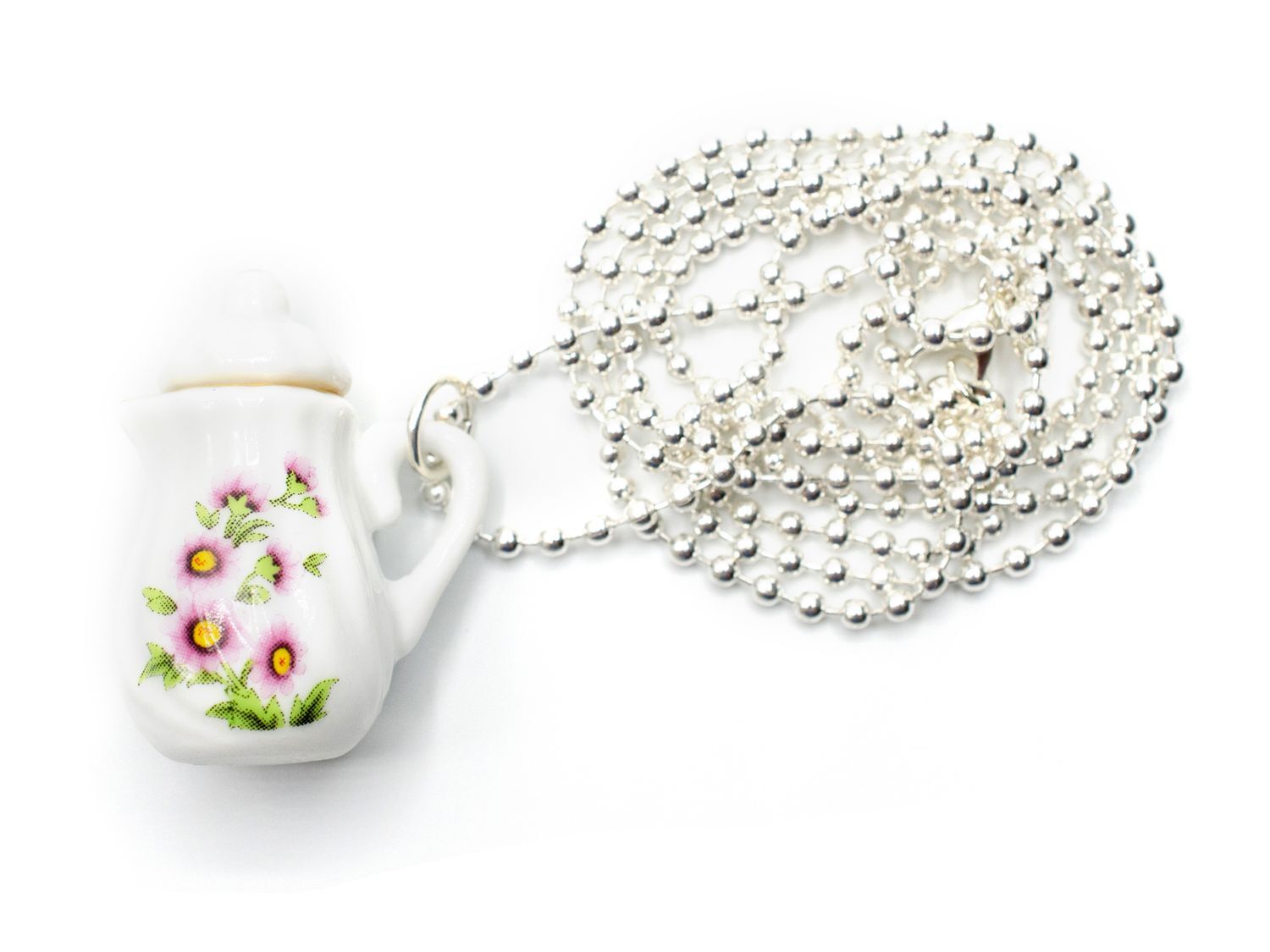 Coffee Pot Tea Pot Necklace Tea Coffee Miniblings 80cm Porcelain Gold Edge Slim