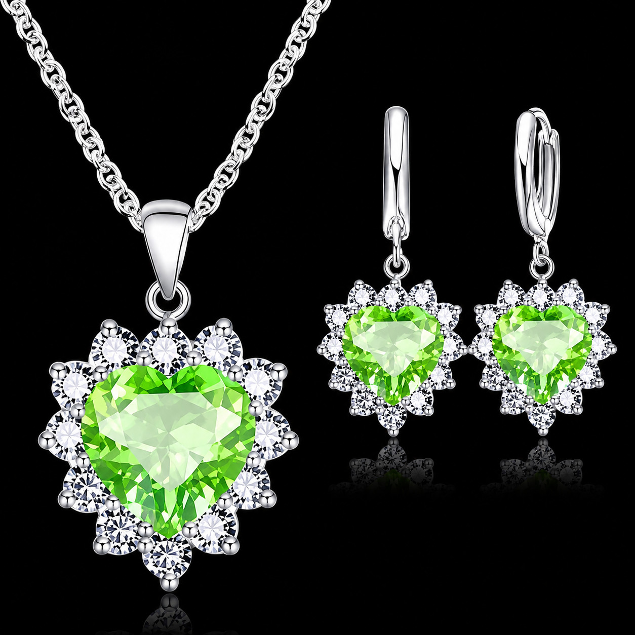925 Sterling Silver Plated Crystal Heart Pendant Necklace Women Jewellery Gift