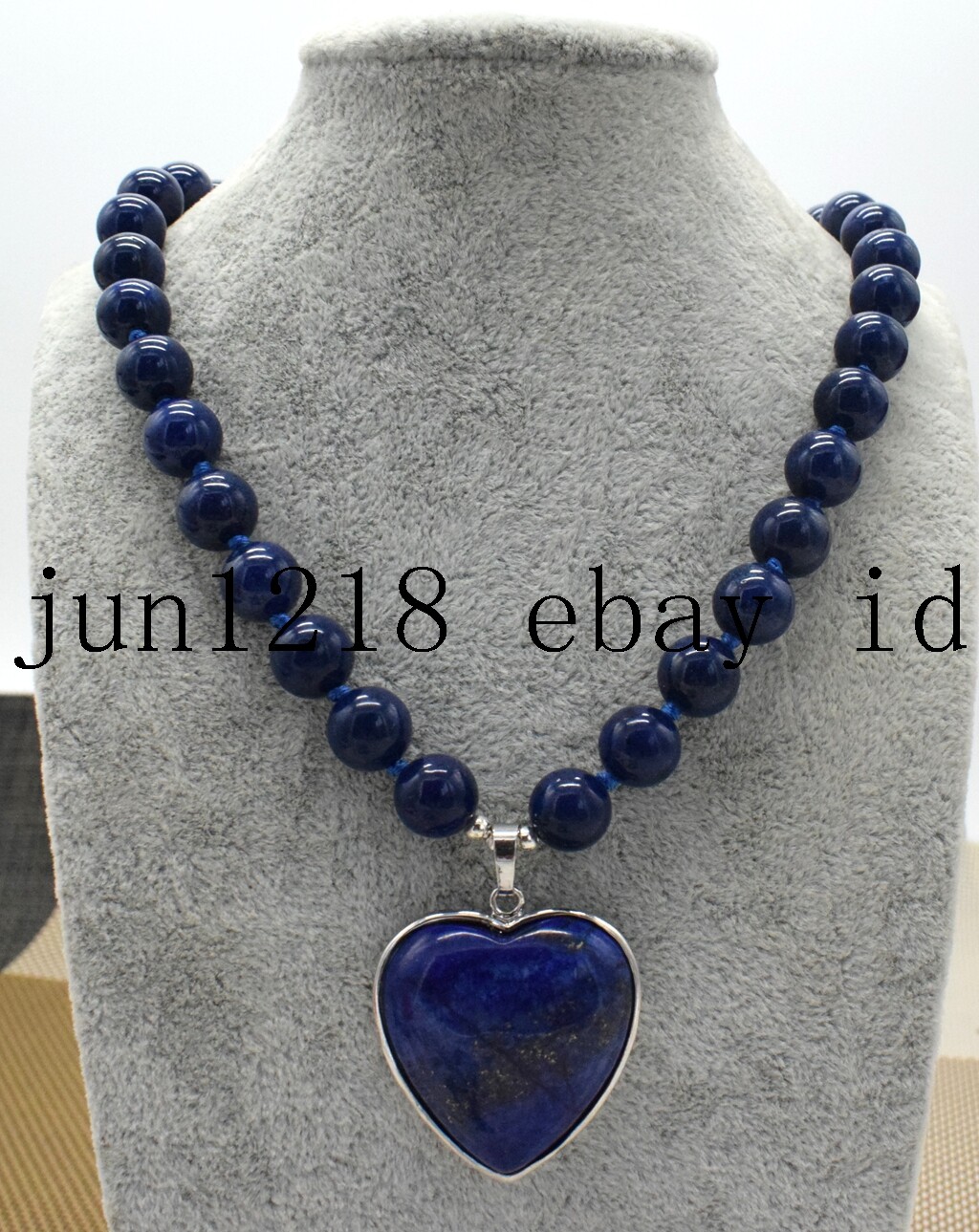 New 8mm 10mm 12mm Blue Lapis Lazuli Gemstone Heart Pendants Necklace 18”