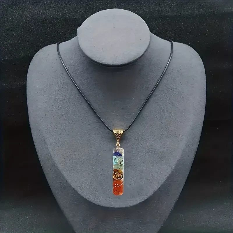 7 Chakra Natural Stone Orgonite Pendant Healing Energy Resin Amulet Necklace Gif