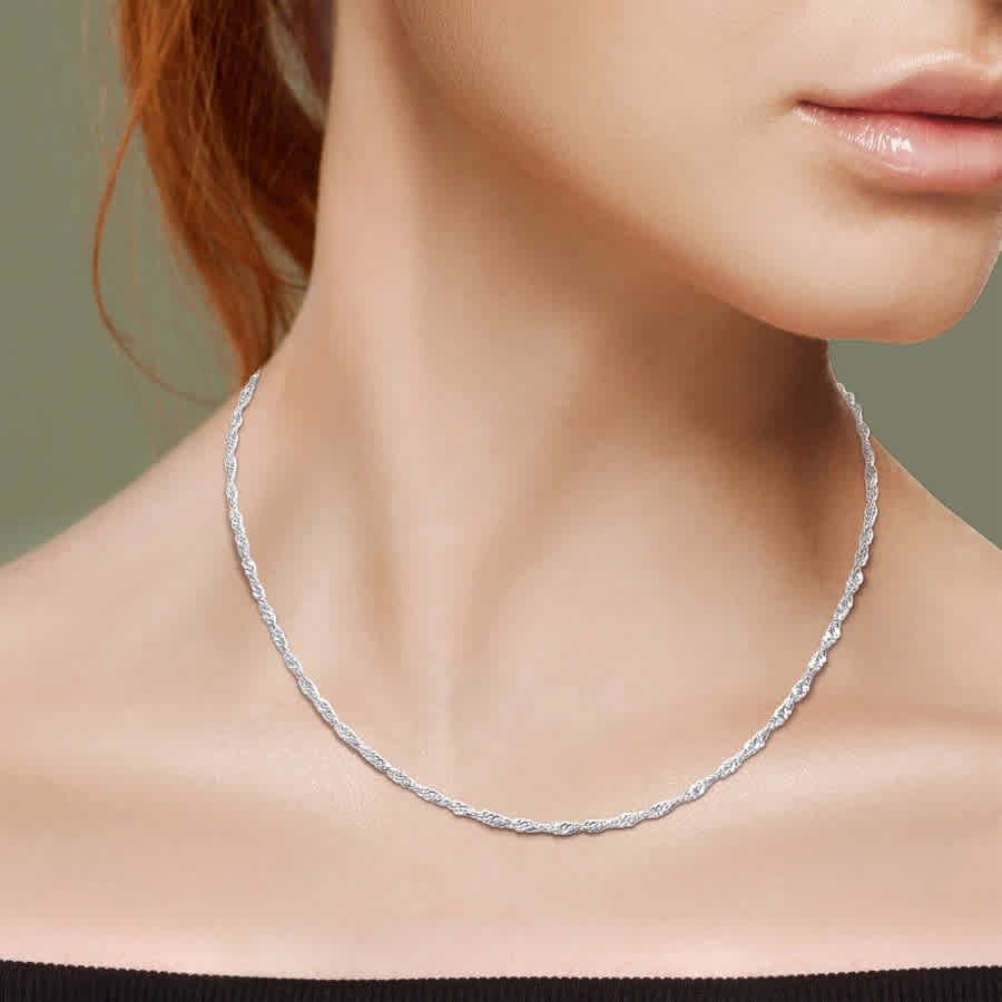 AMOUR 1.9mm Diamond-cut Singapore Necklace In 14K White Gold – 18 In