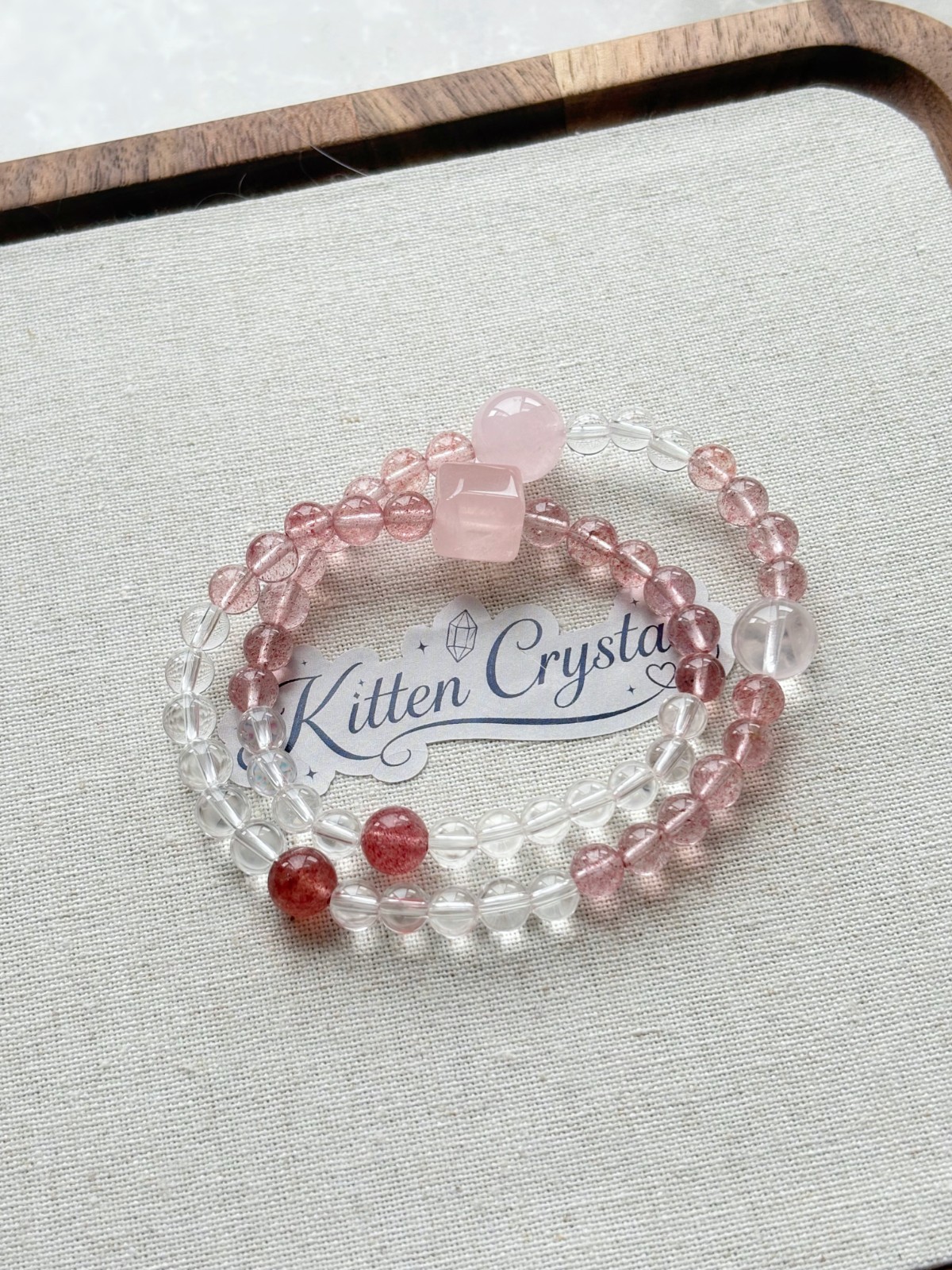 Natural Strawberry Quartz Rose Quartz Crystal Beads Stretch Bracelet 6mm
