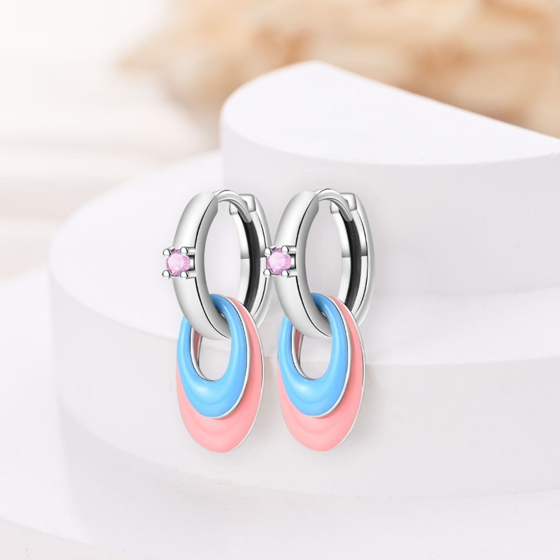 PANDACH 925 Sterling Silver Dopamine Colorful Hoop Earrings For Women Girls Gift