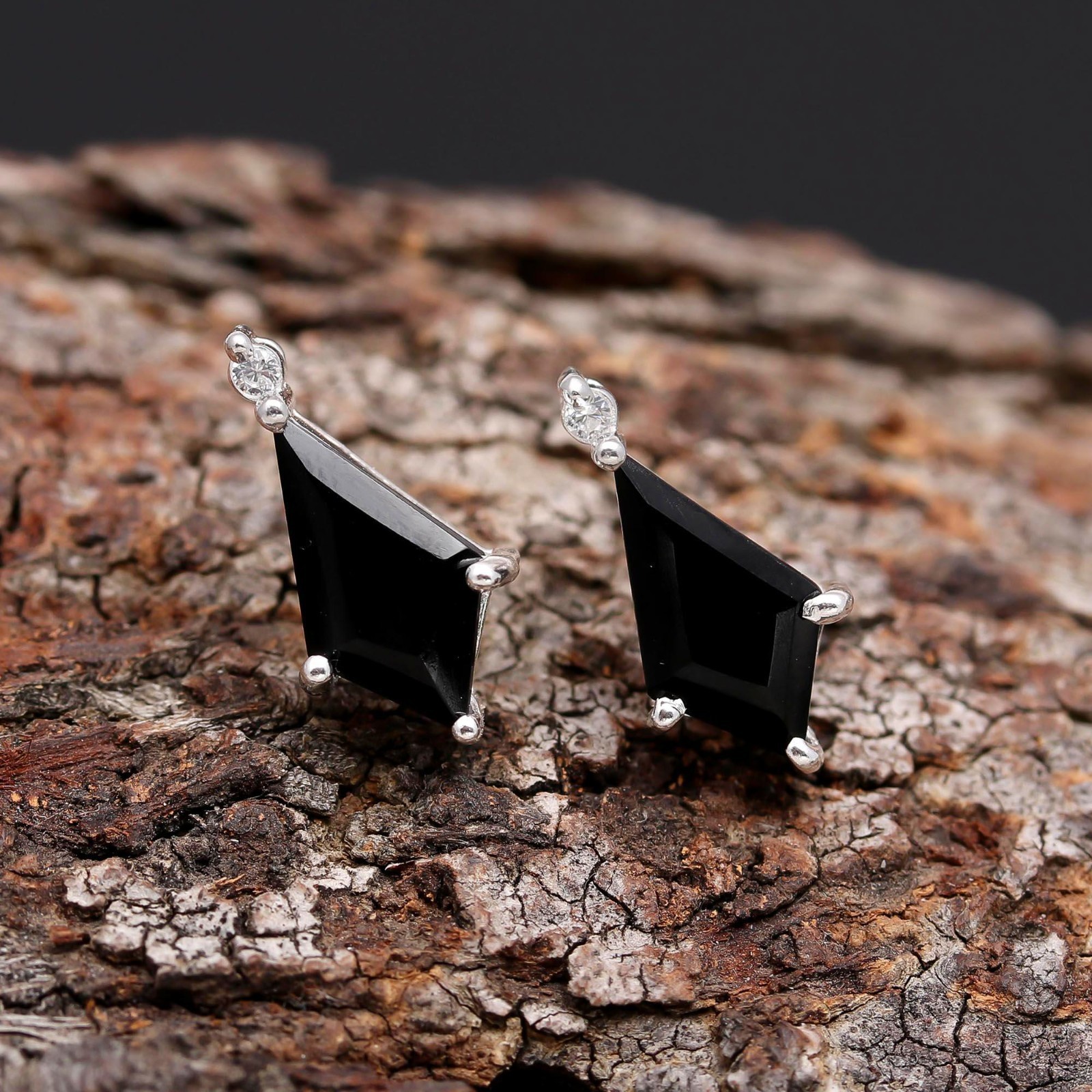 Natural Black Onyx Kite Stud Earrings 925 Sterling Silver Jewelry Birthday Gift