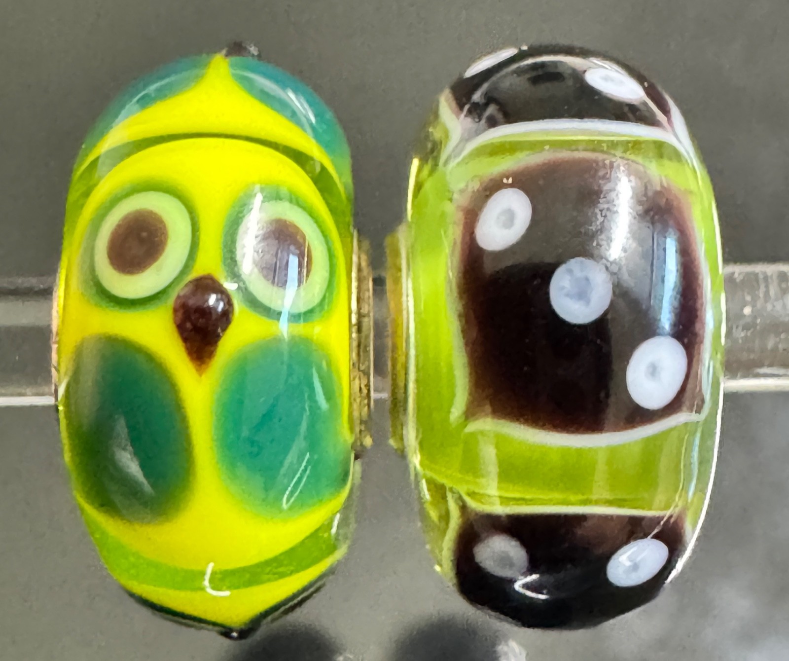 (SET OF 2) TROLLBEADS CRITTER OWL and Dice UNIQUES OOAK