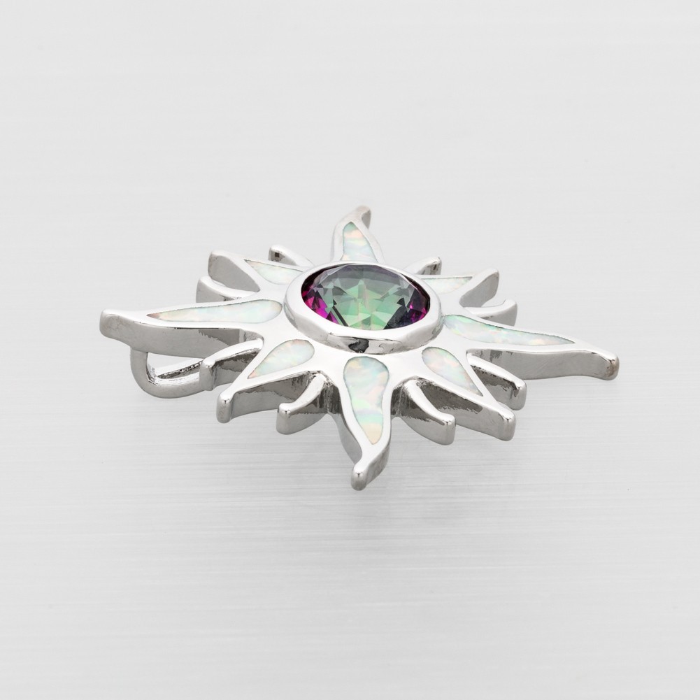 Starburst Mystic Topaz White Fire Opal Silver Jewelry Women Necklace Pendant