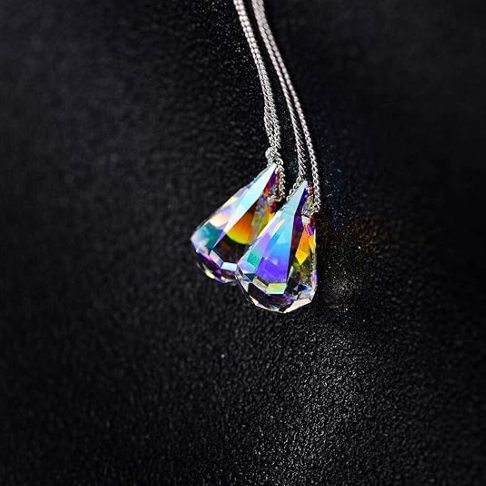 18k White Gold Plated Aurora Borealis Teardrop Crystal Drop Hook Earrings