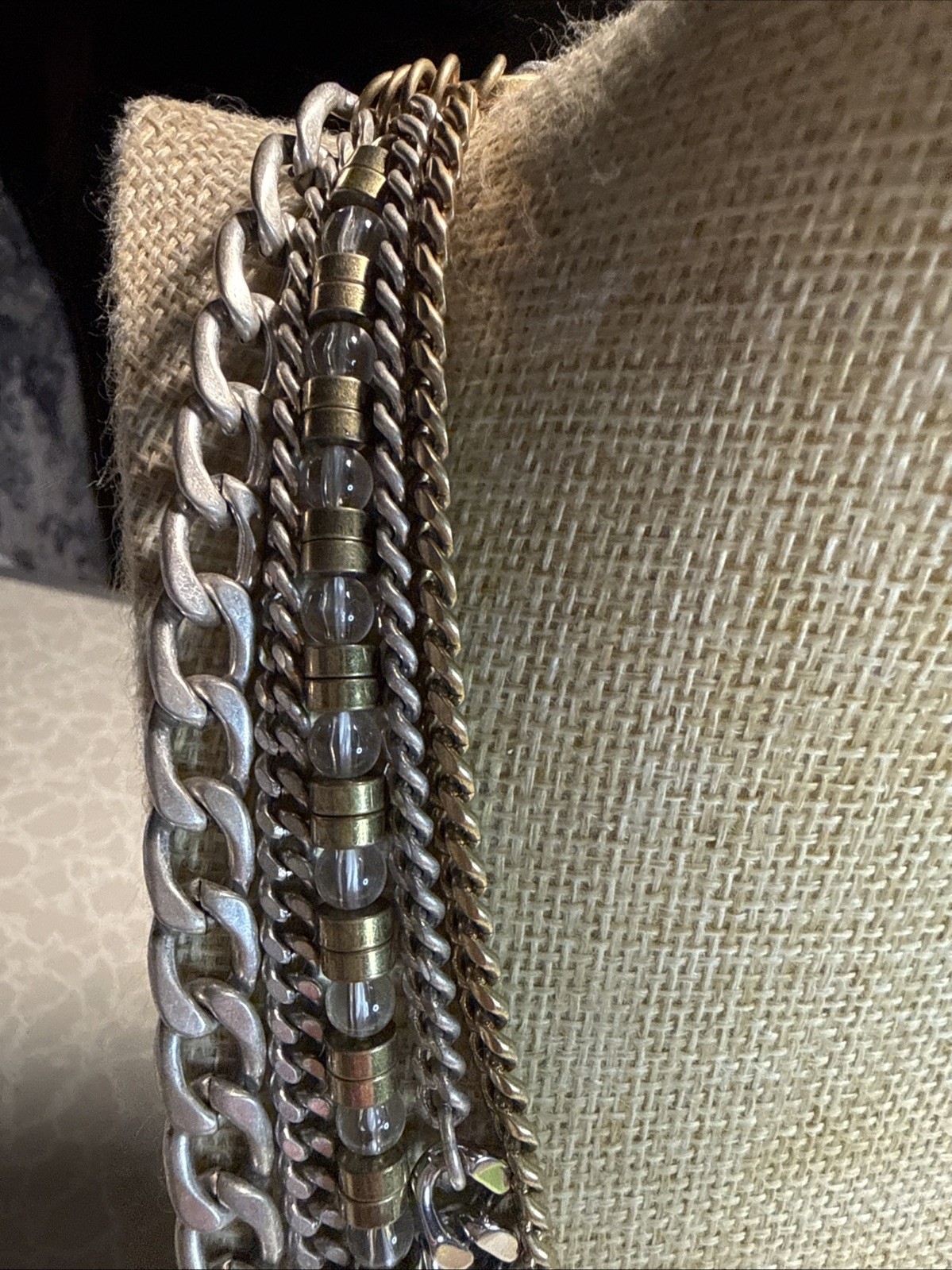 Preowned Signed Jenny Bird Talitha Multi Strand Necklace With Leather Closure