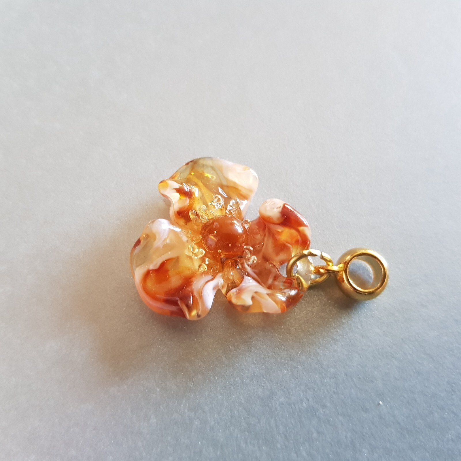 Flower Transparent Light Brown Beige Tea Colors Genuine Murano Glass Necklace