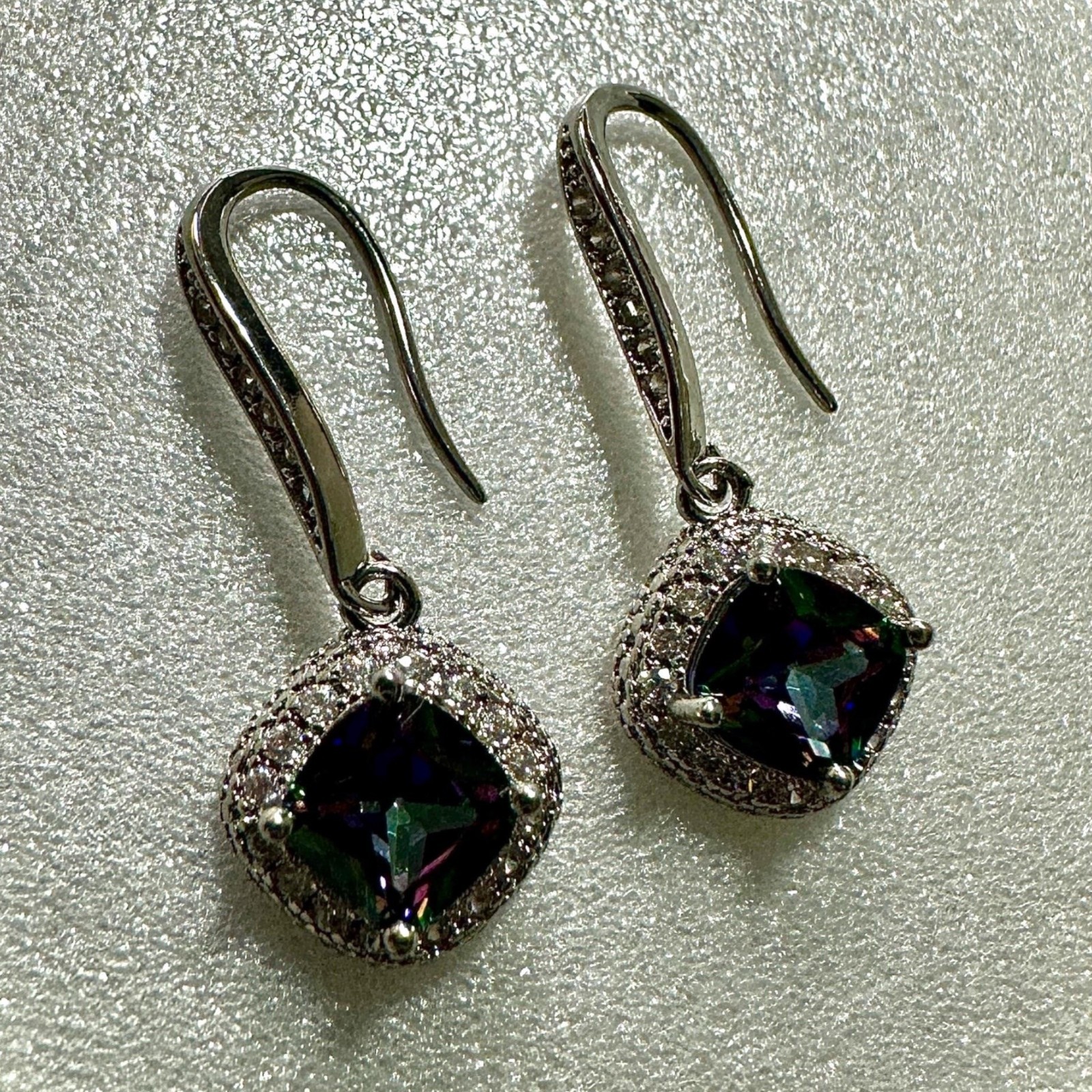 Mystic Topaz CZ Earrings 6mm Silver Plated 35mm Rainbow Dangle Drops