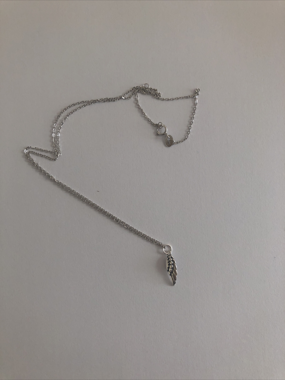 925 Silver Angel Wing Feather Pendant 8” Chain Necklace No Box NEW