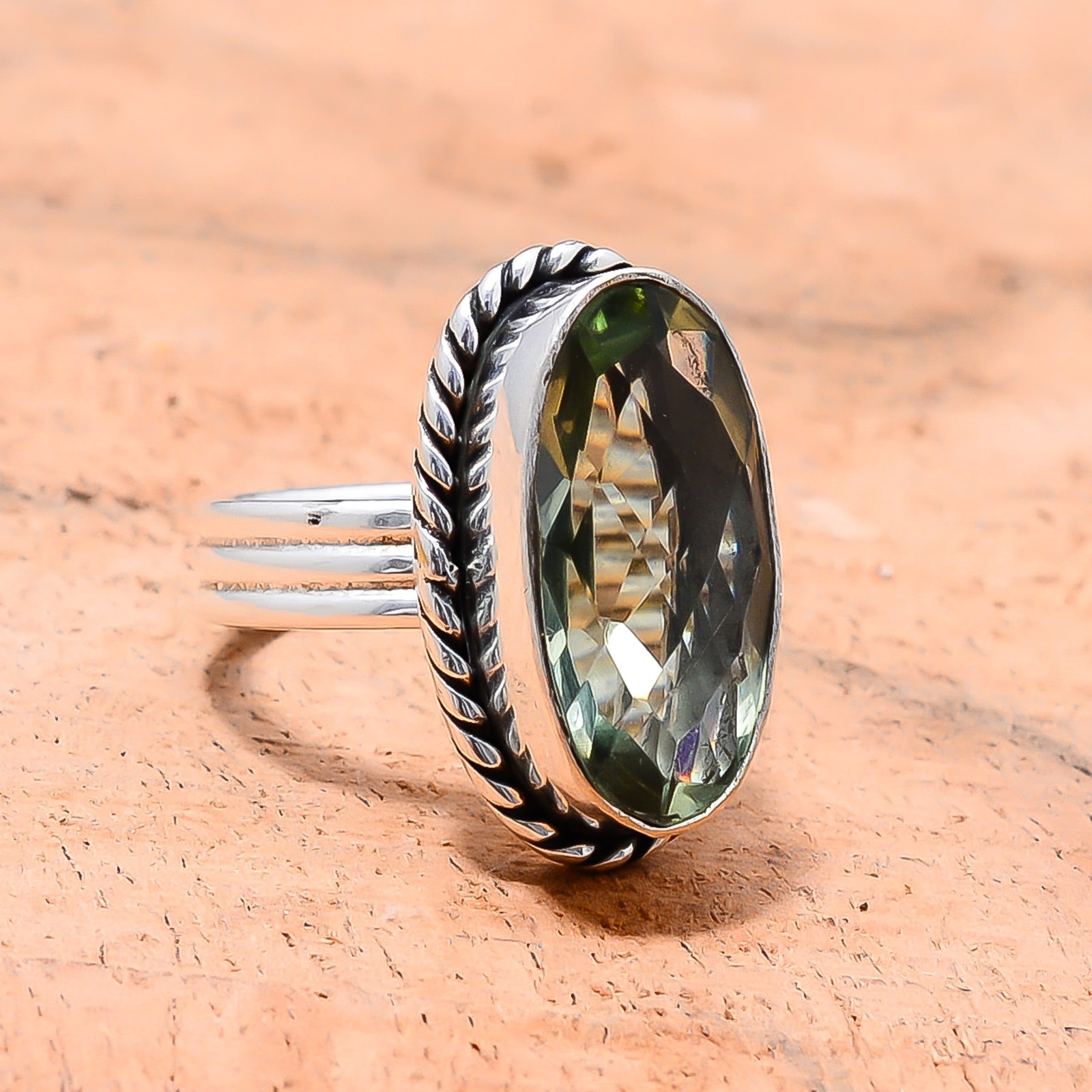 Green Amethyst Gemstone 925 Sterling Silver Ring S.7 R125216