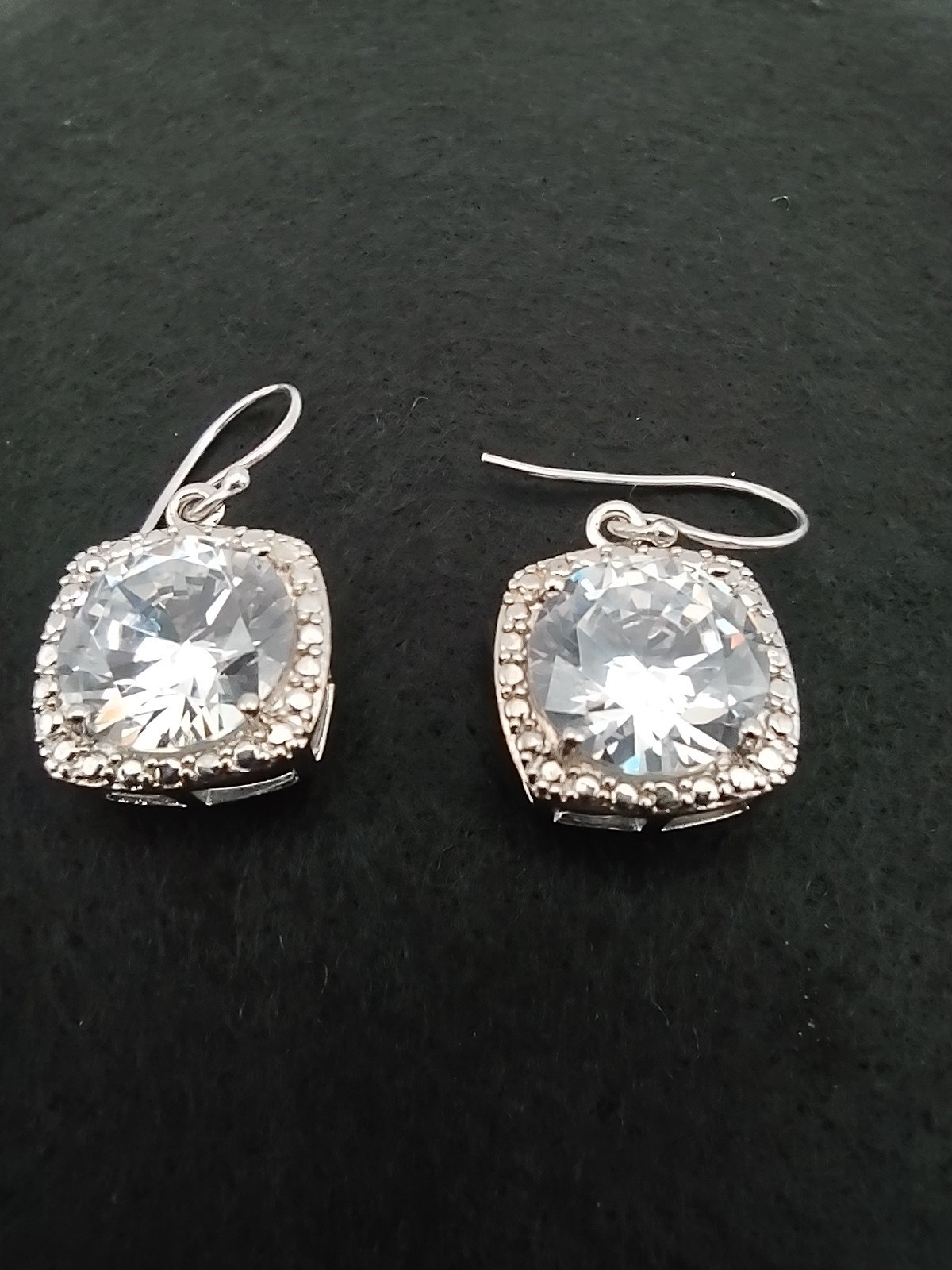 925 Sterling Silver Cushion Cut CZ Dangle Earrings 9.1g