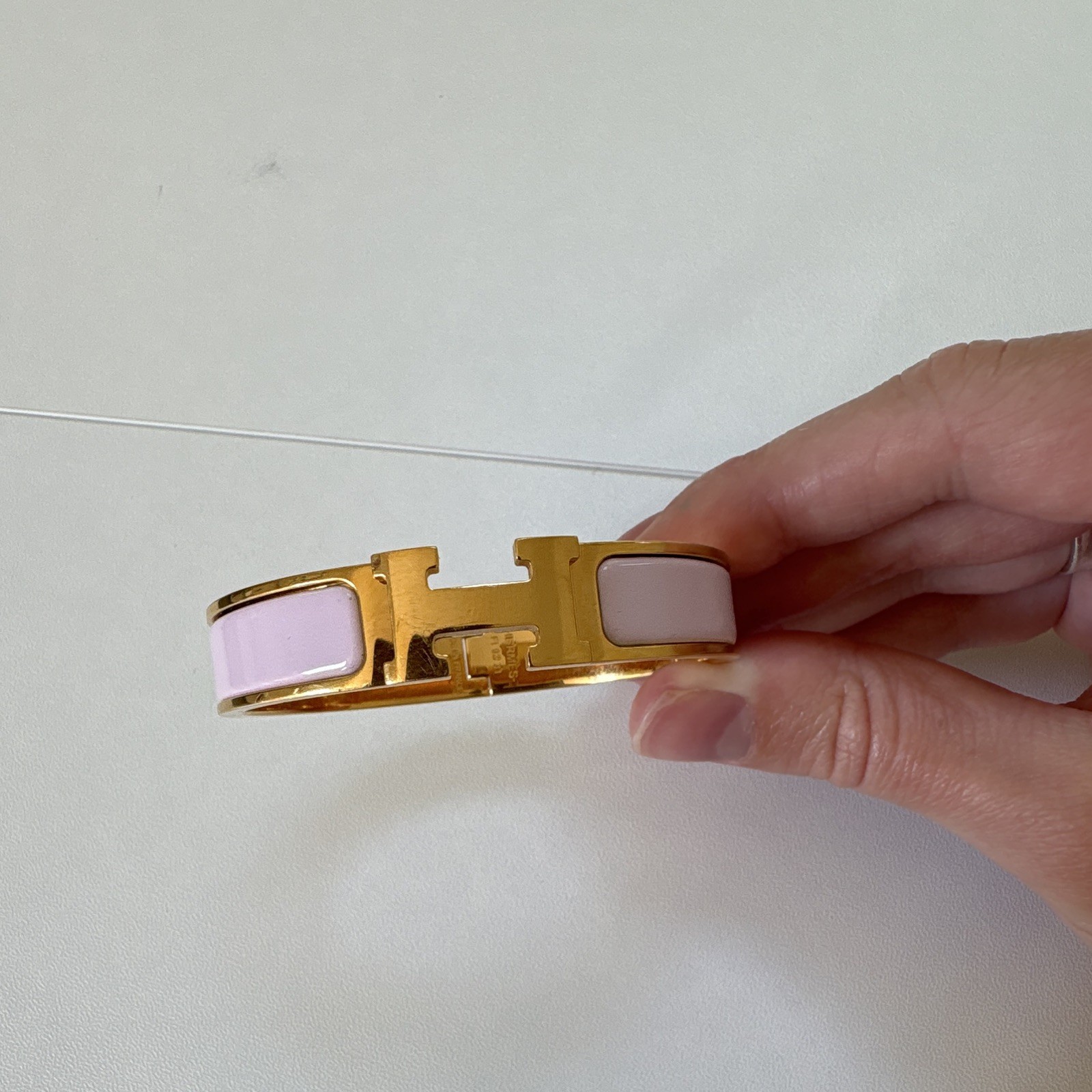 Authentic HERMÈS Clic H Bracelet Pink Enamel Gold Tone
