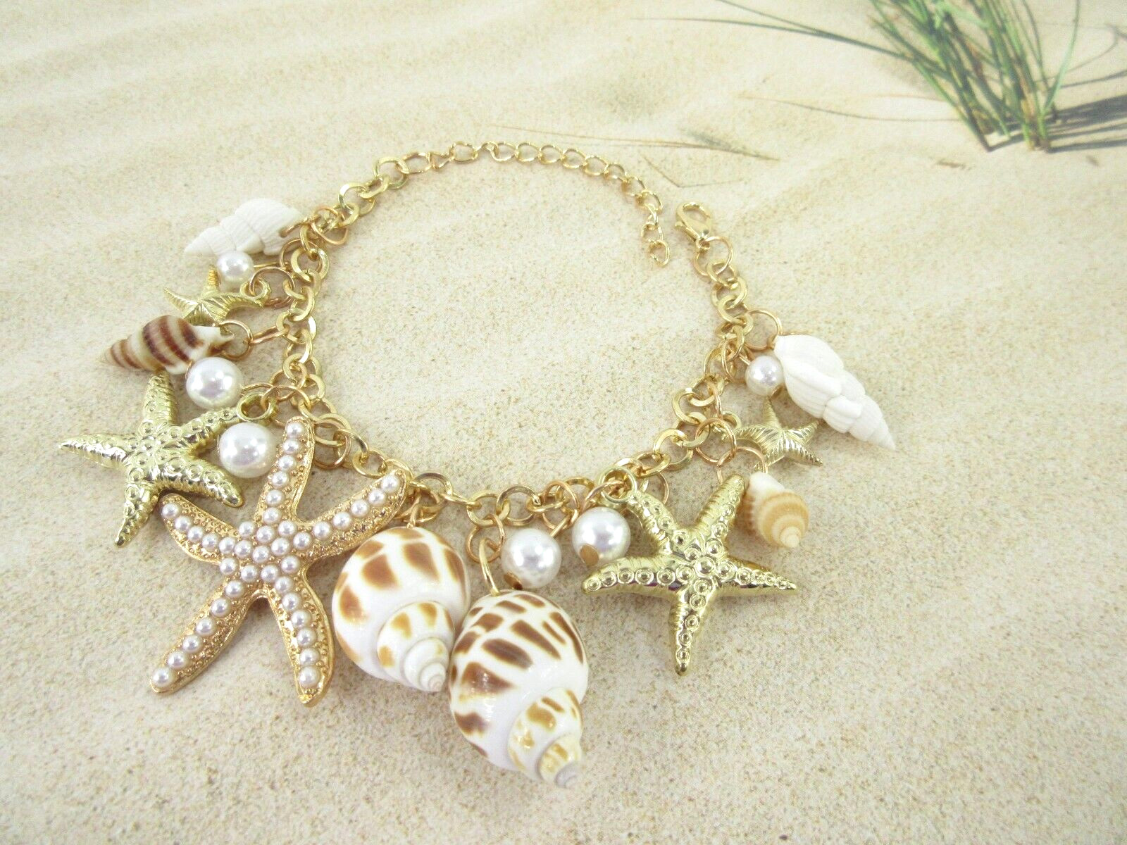 Starfish Seashell Bracelet Pearls Nautical Statement Jewelry Beach Charms NEW