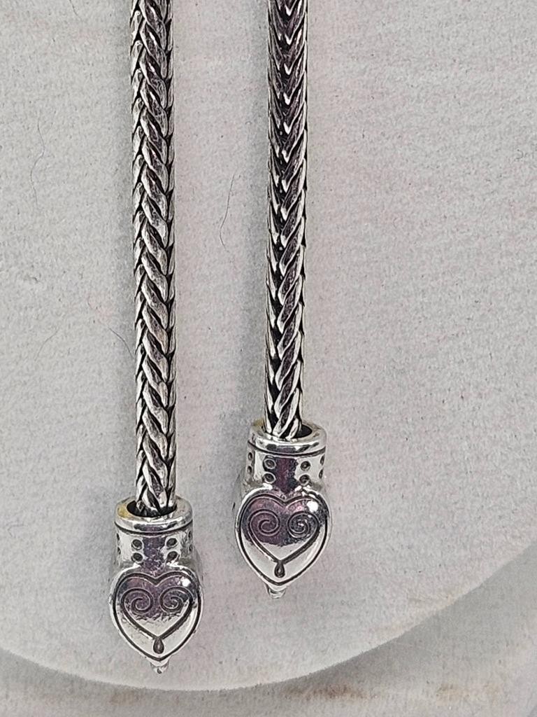 Brighton Eliza Silver Heart Slide Bolo Lariat Necklace #597 Wheat Chain Retired