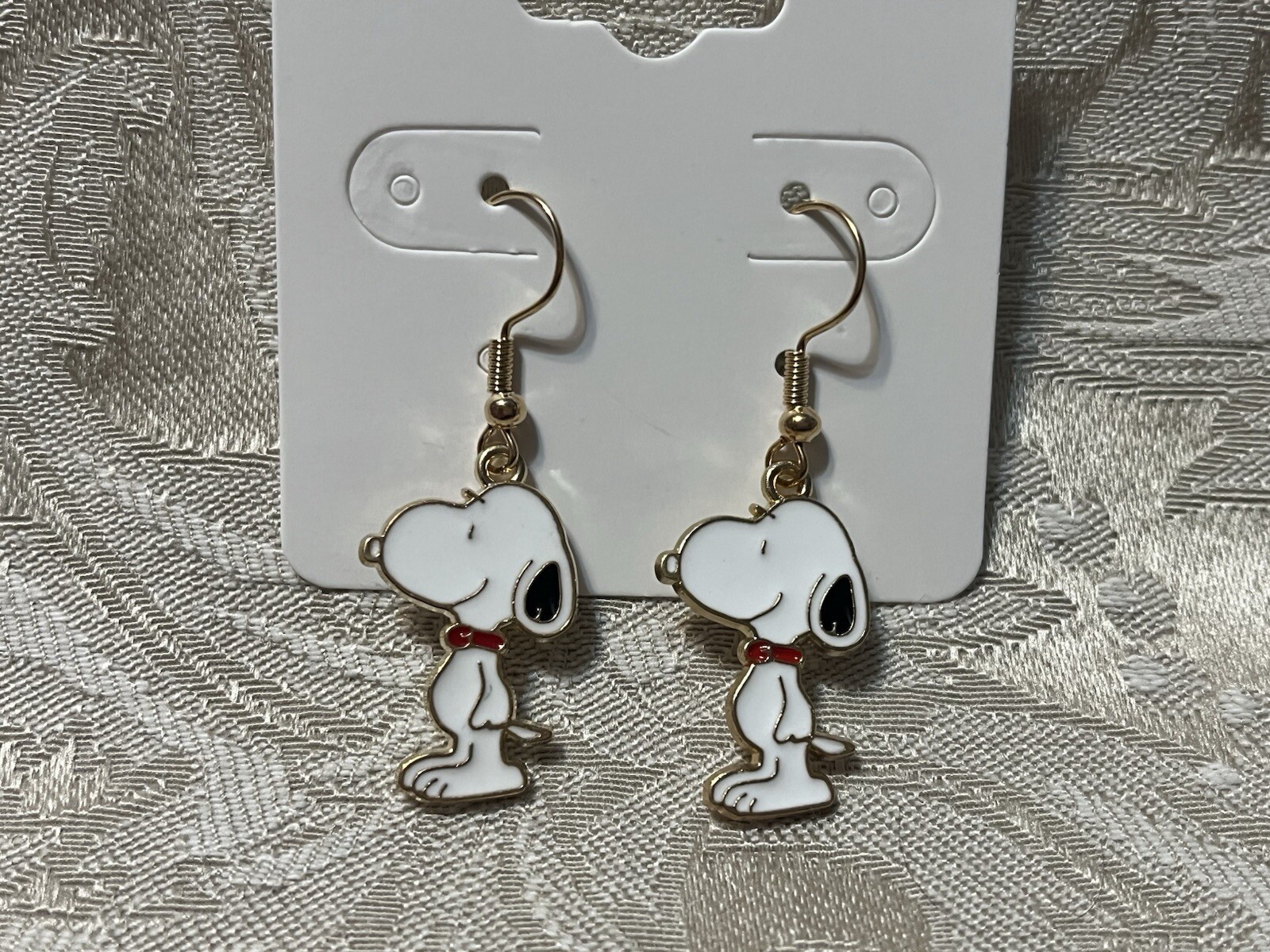 Snoopy Gold Loop Enamel Drop Dangle Adorable Earring Set