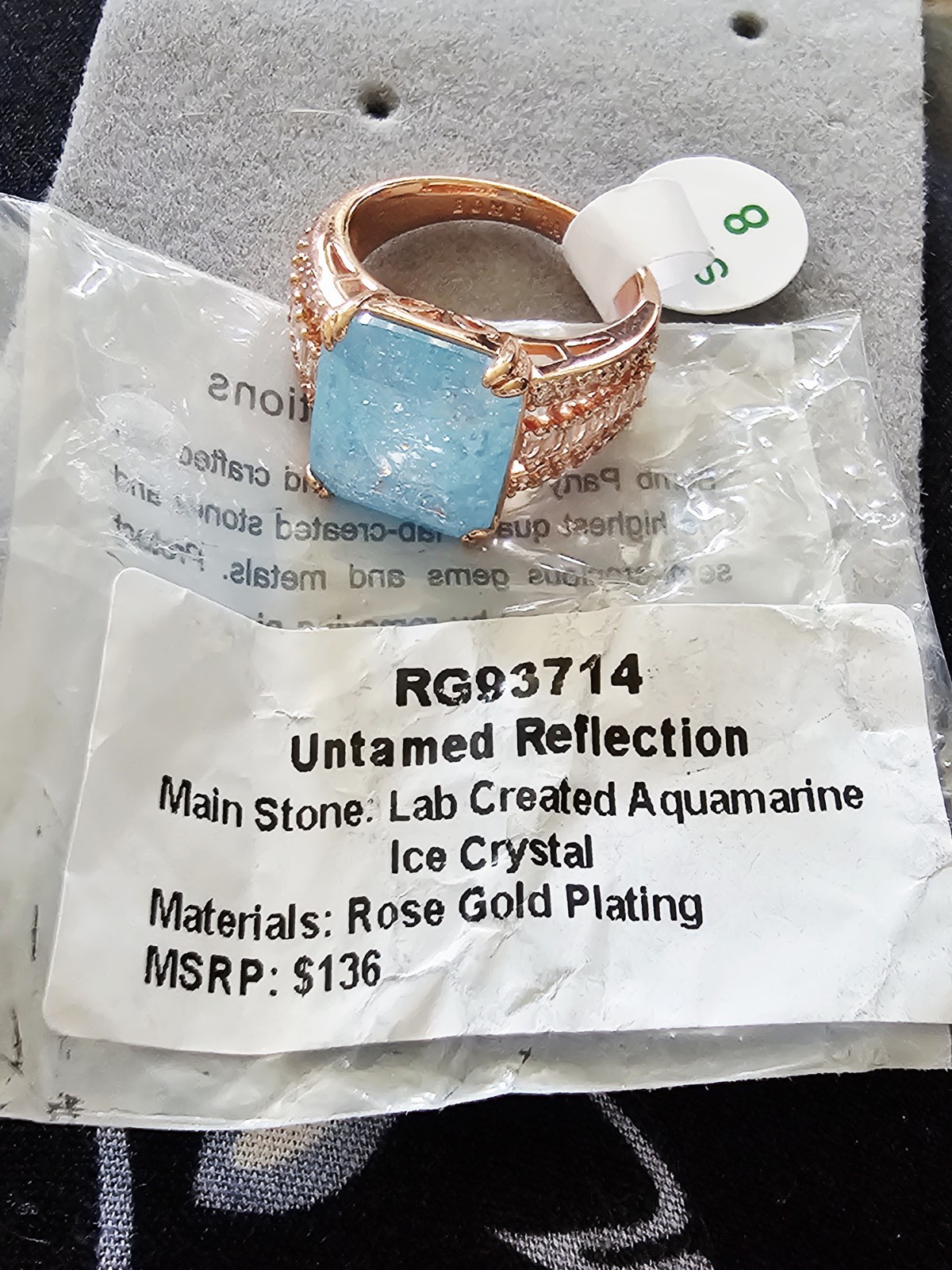 Bomb Party Ring Untamed Reflection LC Aquamarine Ice Crystal Rose Gold Size 8