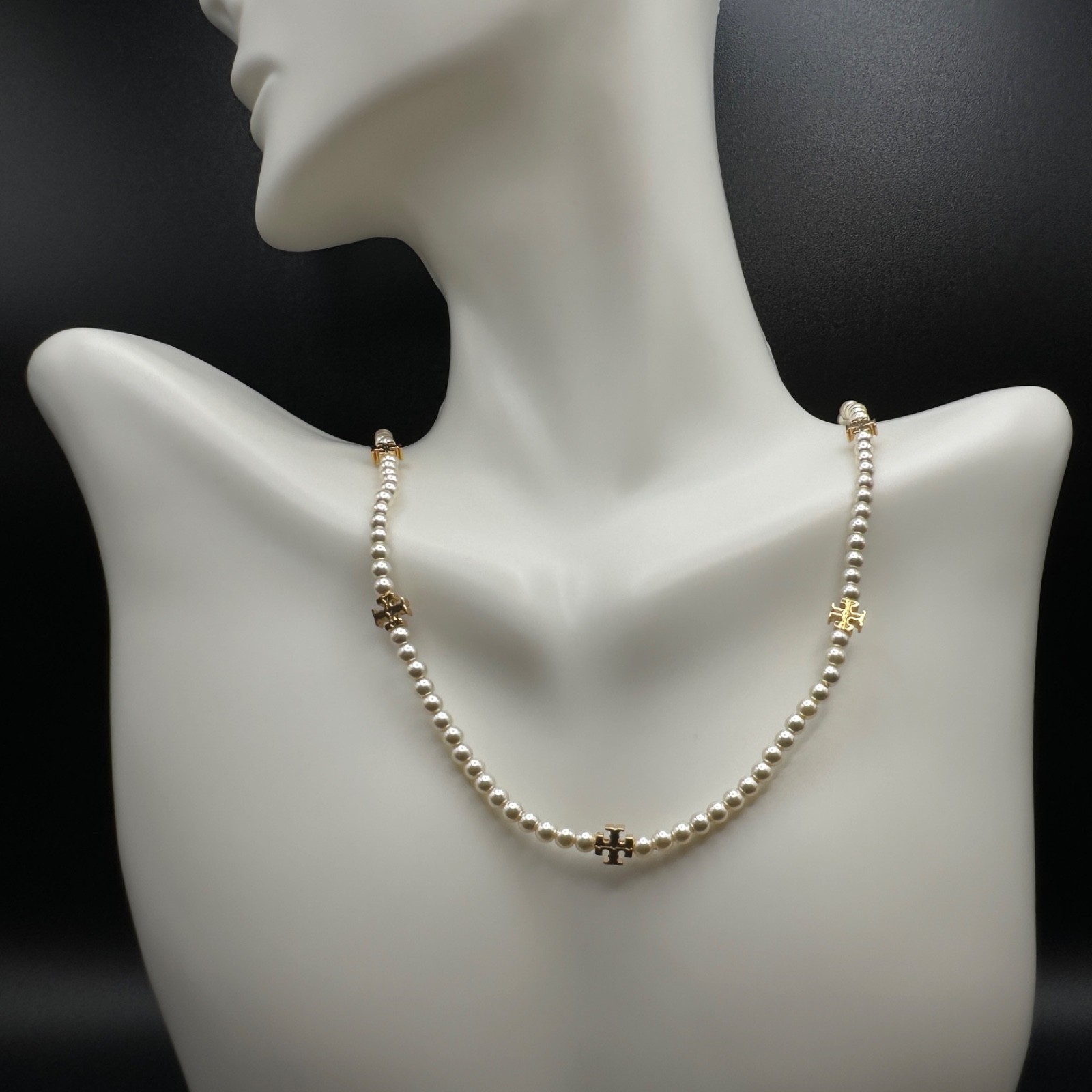 Tory Burch Moondance Pearl Logo Charm Necklace | New | Full Packaging