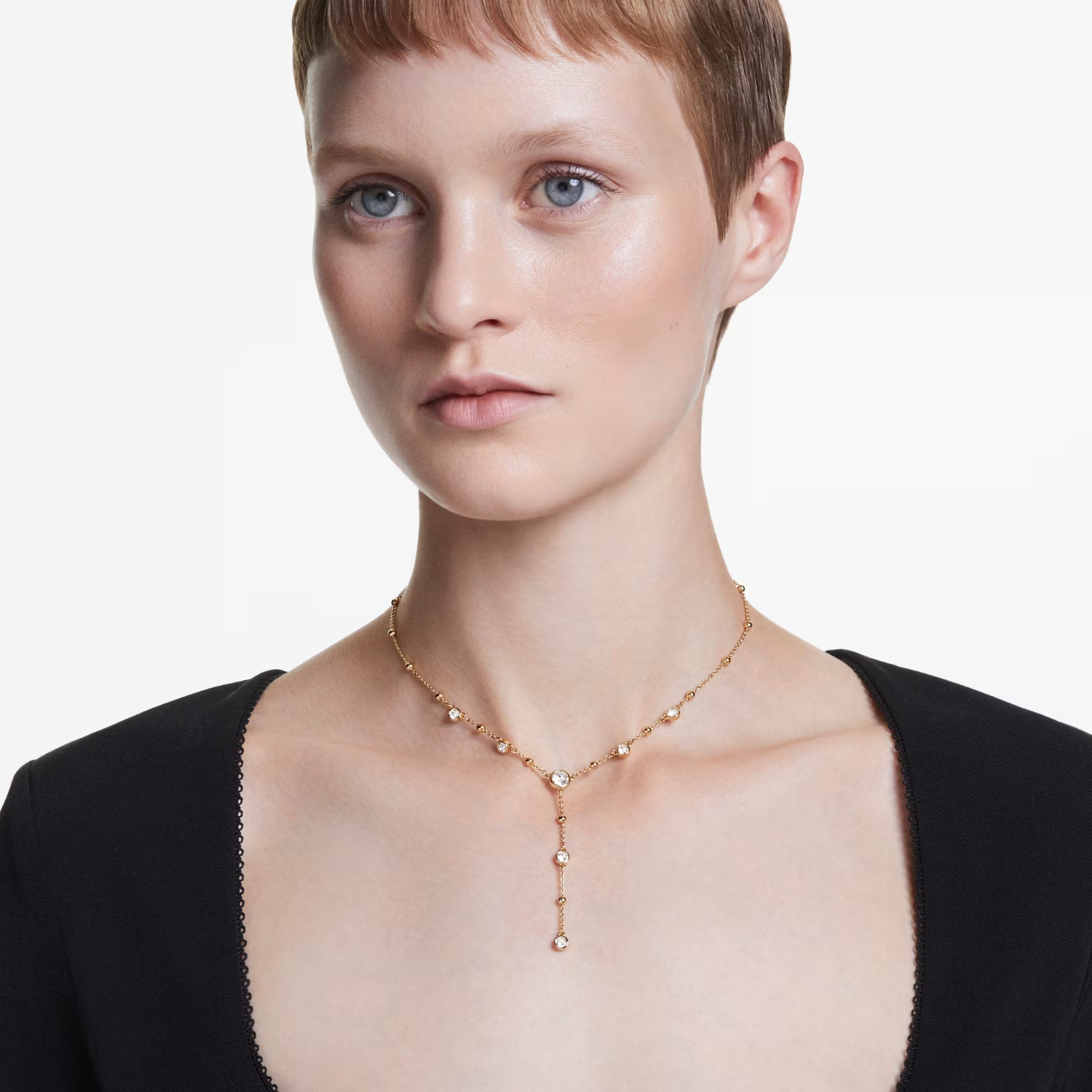 SWAROVSKI Imber Y necklace Round cut, White, Gold-tone plated – FREESHIP