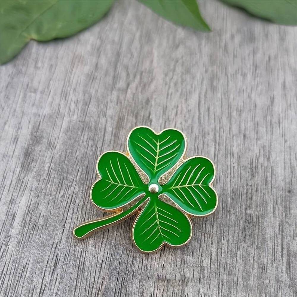 Green Shamrock 4 Leaf Clover Pin – Irish Good Luck for St. Patrick’s Day
