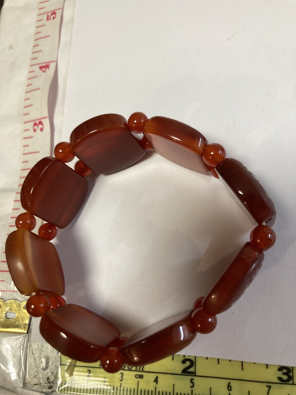 Amber Color Etched Stone Stretch Bracelet Heavy 55g Fashion Jewelry