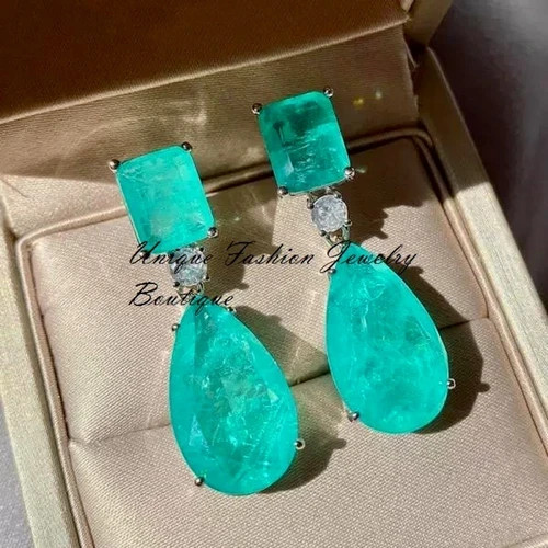 8 CTW Paraiba Tourmaline Drop Earrings Wedding Jewelry Gift 18K Platinum Plated