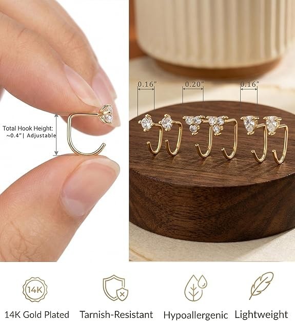Backless Half Hoop Earrings Gold Silver Stay Closed Open Hoop Earrings for Women