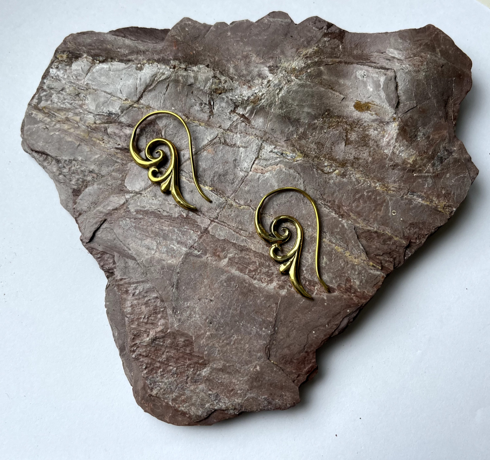 TEARDROP small spiral brass earrings curled round unique brass hook BR-S1