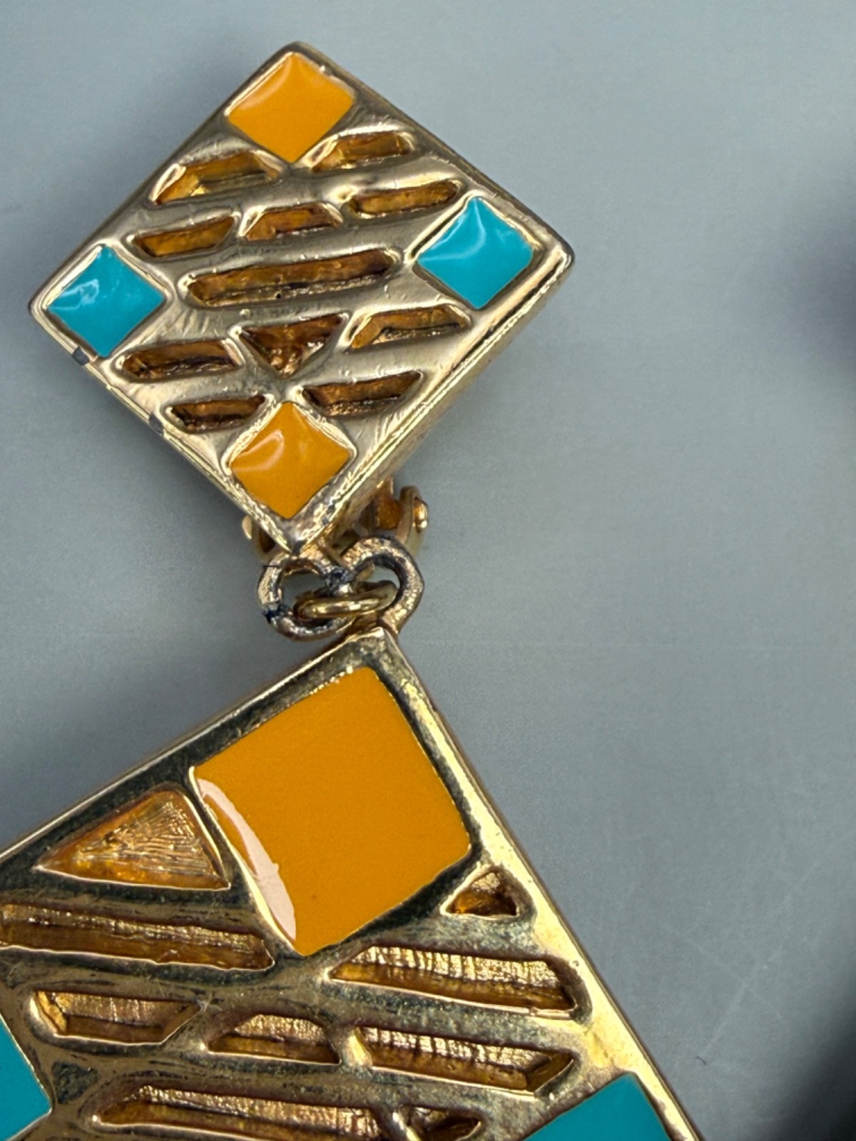 Vintage Valentino Garavani Geometric Enamel & Gold tone Clip on Earrings