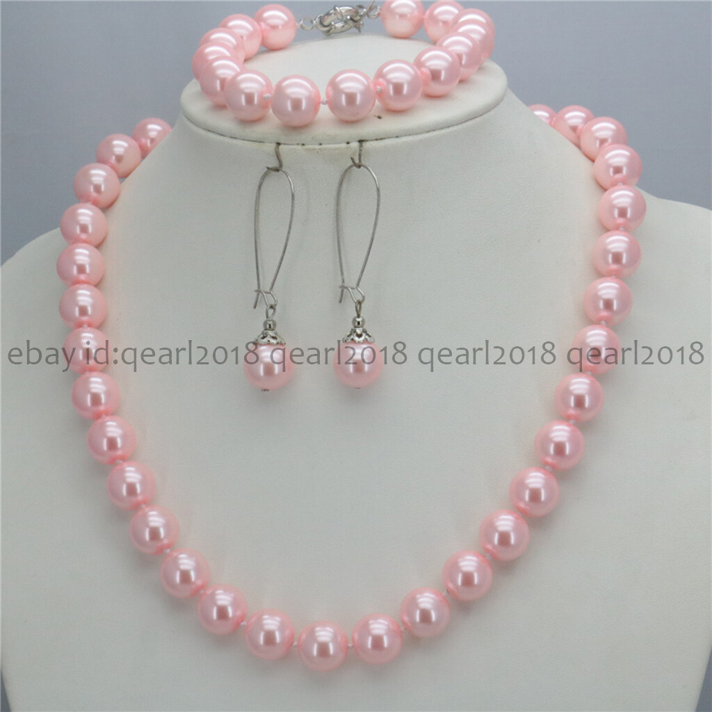 8/10/12mm South Sea Shell Pearl Round Beads Necklace Bracelet Earrings Set 18”