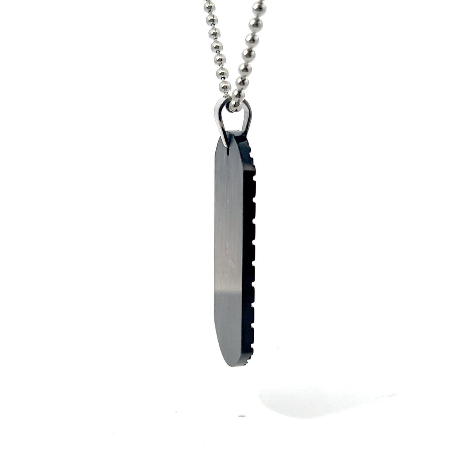 Black Ion Plated Stainless Steel Grid Pattern Dog Tag Pendant 1″ x 2″