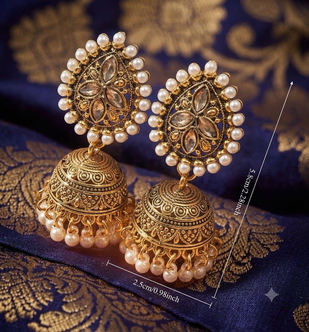 Women Jhumka earrings with Pearl Tassels Gold Color Traditional Jewelry