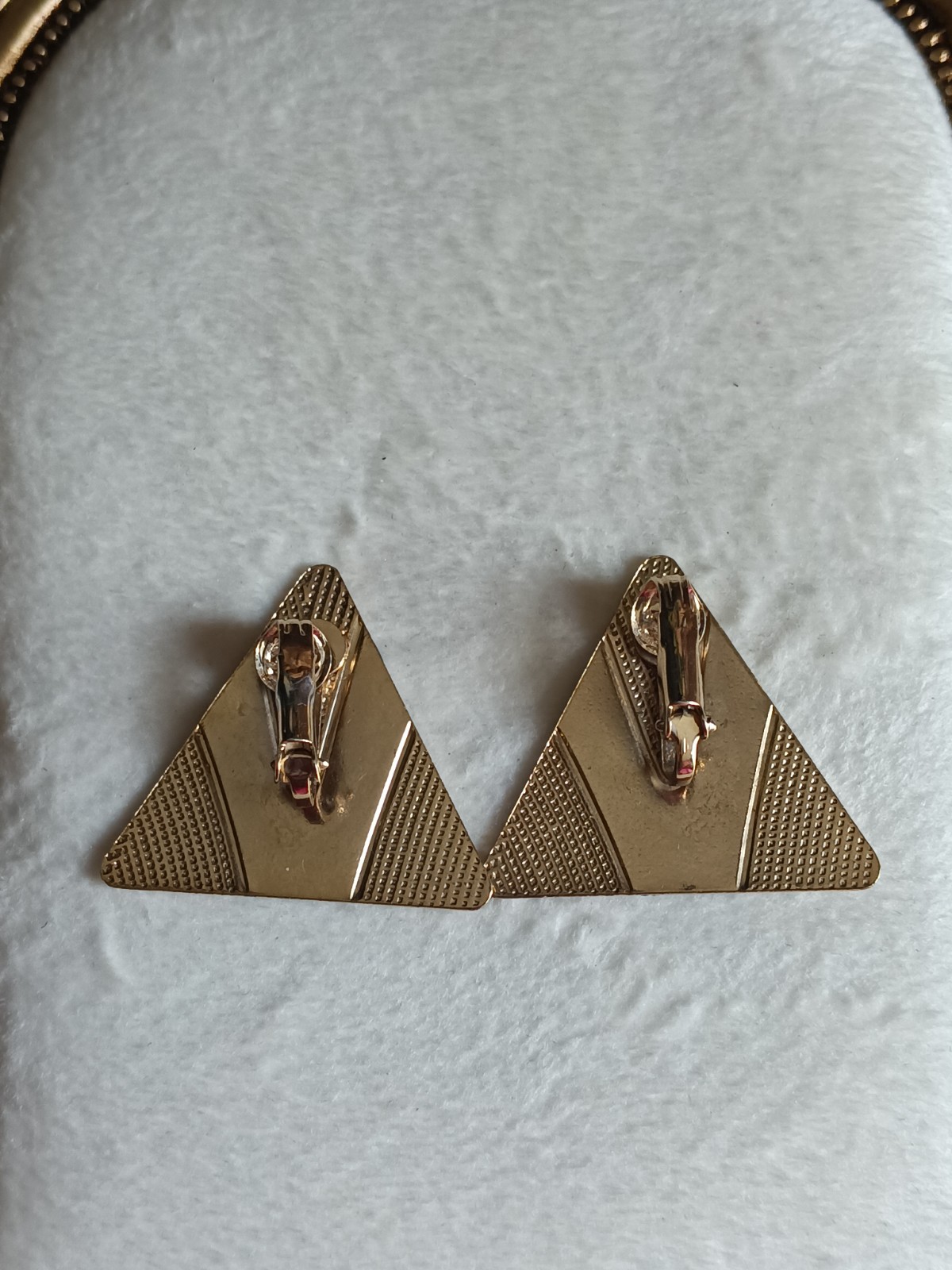 vintage Gold Tone Blue Enamel Triangle Stud Clip-On Earrings Art Deco Pair